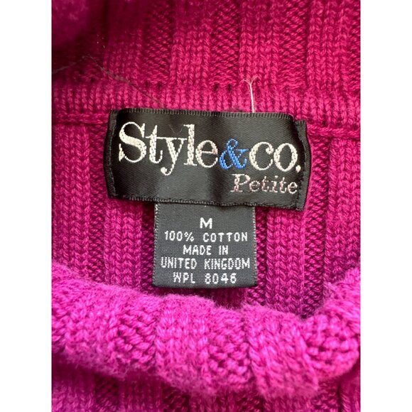 Style & Co. Petite Womens Magenta Turtleneck Sweater Medium 100% Cotton Made In - Picture 6 of 9